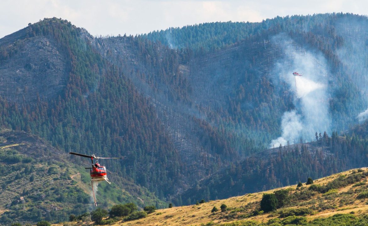 Helicopters fighting wildfire